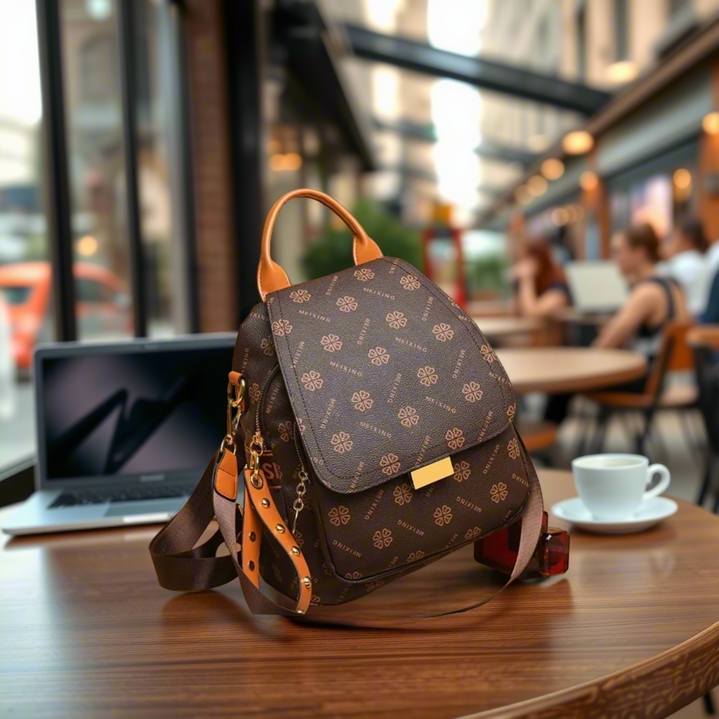 Leather Backpack Vintage - 레트로 프린트 백팩 여성용 PU 가죽