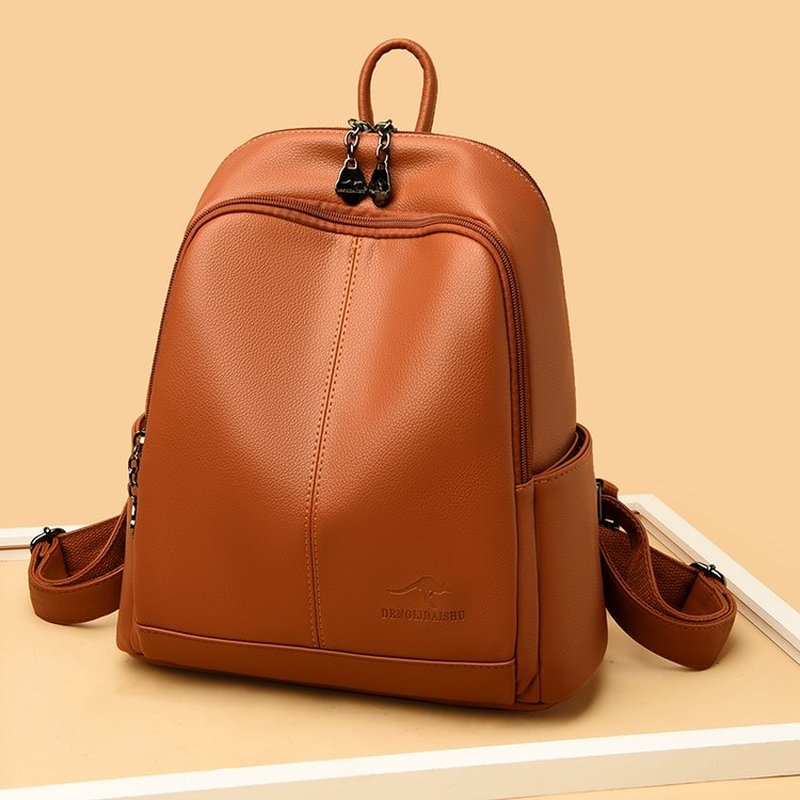 Leather Backpack Vintage - 새로운 한국산 소프트 PU 가죽 대용량