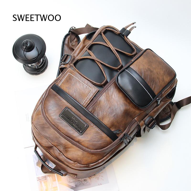 남성용 브라운 컬러 블록 패턴의 인조 가죽 백팩, 빈티 - Leather Backpack Vintage 리뷰 및 가격