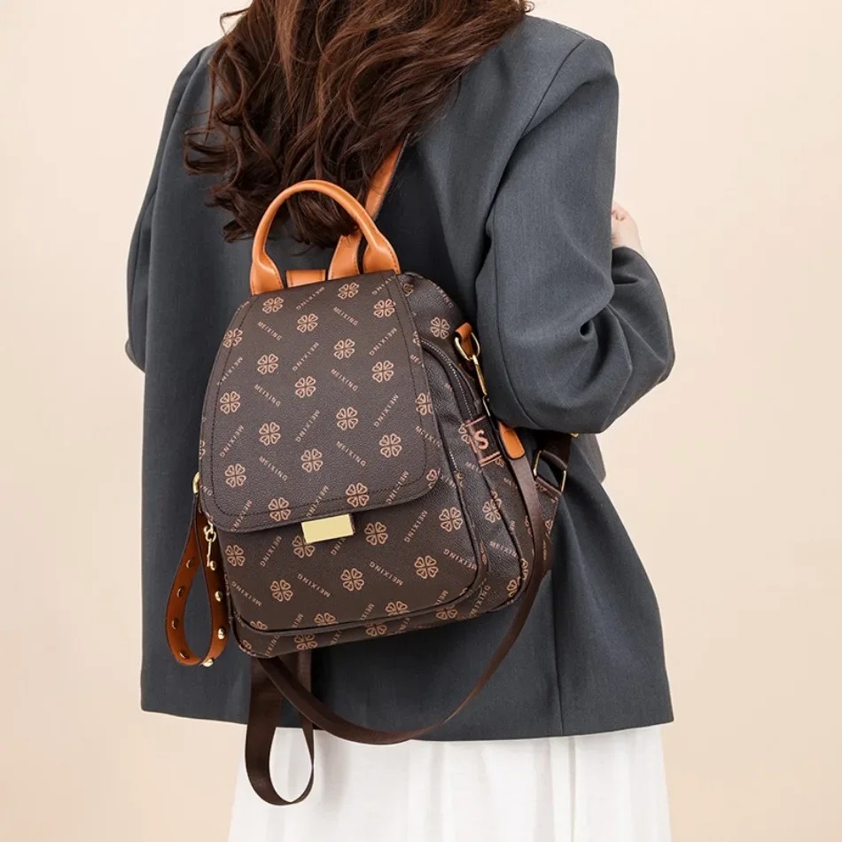 레트로 프린트 백팩 여성용 PU 가죽 우아한 방수 캐주 - Leather Backpack Vintage 리뷰 및 가격