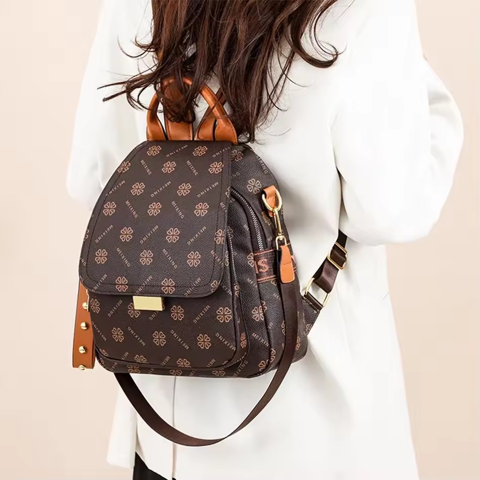 레트로 프린트 백팩 여성용 PU 가죽 우아한 방수 캐주 - Leather Backpack Vintage 리뷰 및 가격